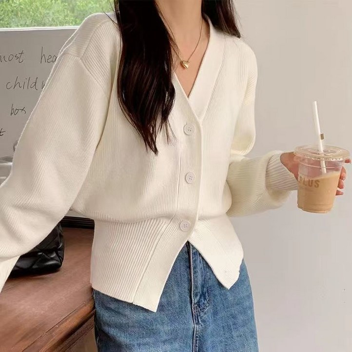 ORZQU 여성 가을 브이넥 편안 가디건 패션 디자인감 니트 카디건