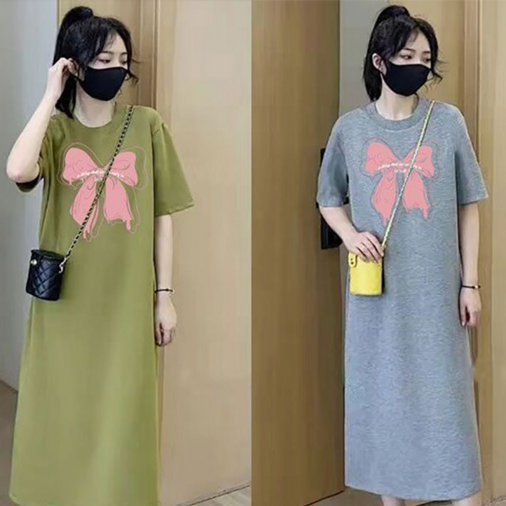 여성 반팔티 오버핏 롱티셔츠 반팔 미디원피스 2P 뉴타임즈 0123YD02M