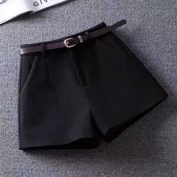 빅포레스트 여성 모직 반바지 하이웨이스트 팬츠 벨트 포함