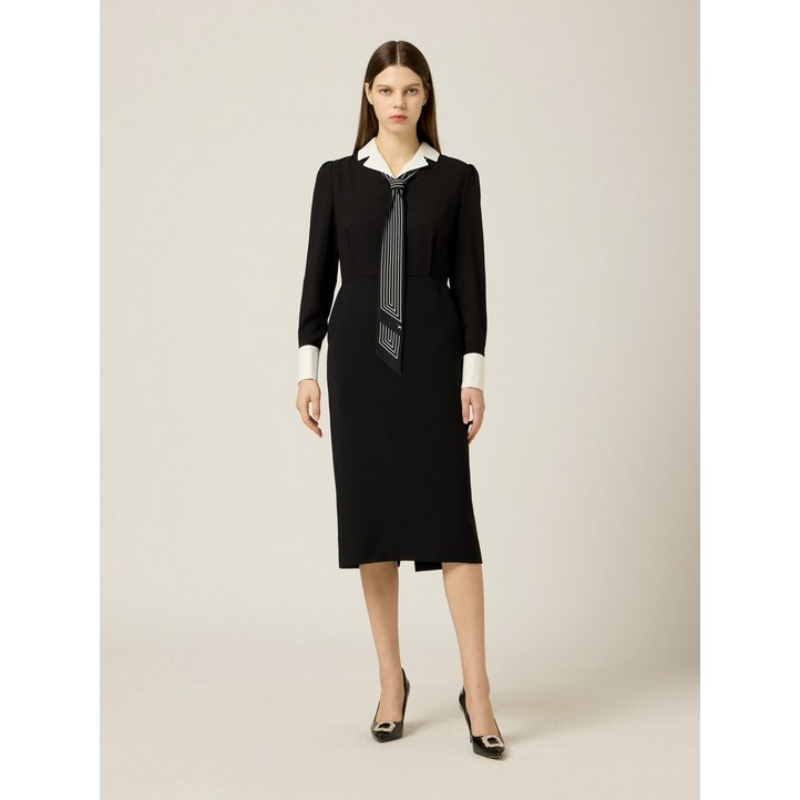 모조에스핀 배색카라 스카프포인트원피스 J243MSE023DG