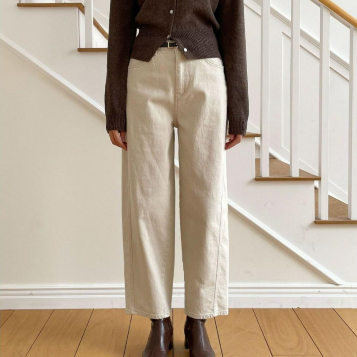 나니까 테이퍼드 여성용 면바지 세미와이드 키작녀바지 배기핏 스판 팬츠