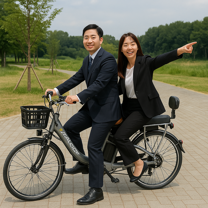 아빠와딸 2인승 전기 자전거 안전한 안정적인 뒷좌석 전동 유치원 어린이집 등하교 출퇴근