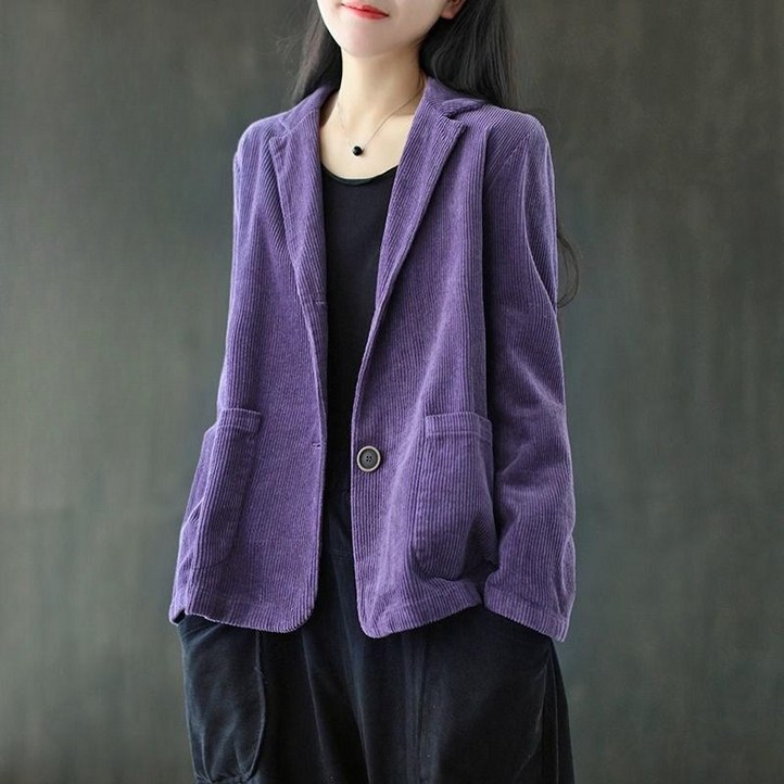 해피유통  여성용 캐주얼 봄가을용 솔리드 코듀로이 싱글버튼 재킷  BJJ001