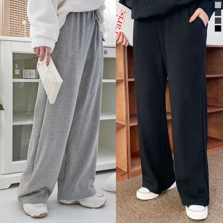 티데일리 융털 와이드 밴딩 팬츠 여성용 빅사이즈 기모 무지 바지