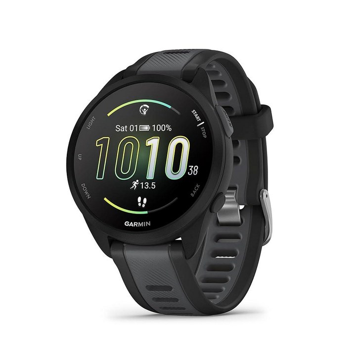 행사상품 Garmin Forerunner 165 음악, 러닝 스마트워치, 다채로운 AMOLED 디스플레이, 트레이닝 메트릭 및 복구 인사이트, 손목의 음악, 화이트스톤