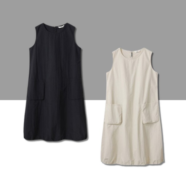 매장정품 탑텐 여성 쿨터치 스트링 포켓 슬리브리스 원피스 라운드넥 민소매 나시 포켓 내구성 활동성 여름 휴가