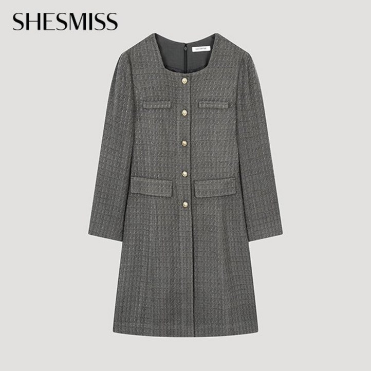 국내백화점 쉬즈미스 여성 트위드 스퀘어넥 그레이 하객룩 오피스룩 정장 원피스