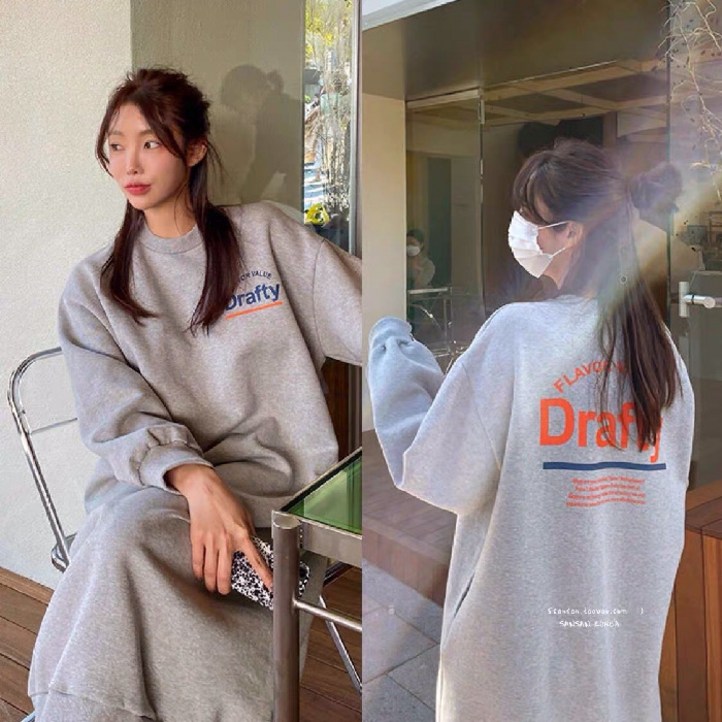 프리코드 여성 포켓 빅사이즈 오버핏 기모 롱 원피스