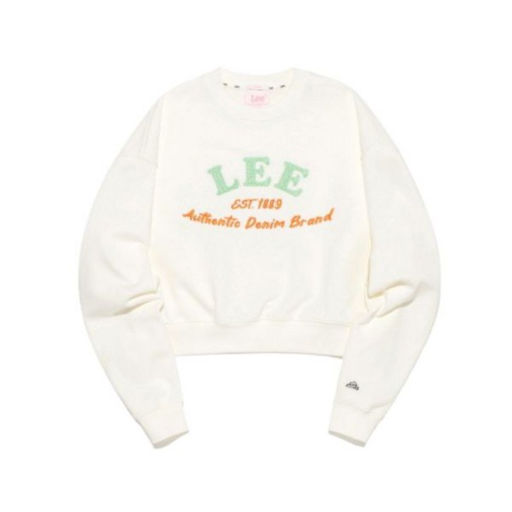 리 LEE 우먼 자수 로고 크롭 맨투맨 아이보리 LE2401CR62IV 313850