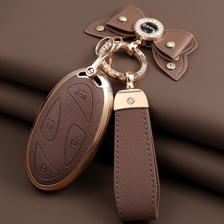 HAKO 소프트 가죽TPU 차키케이스키홀더리본 현대호환, H09, 브라운