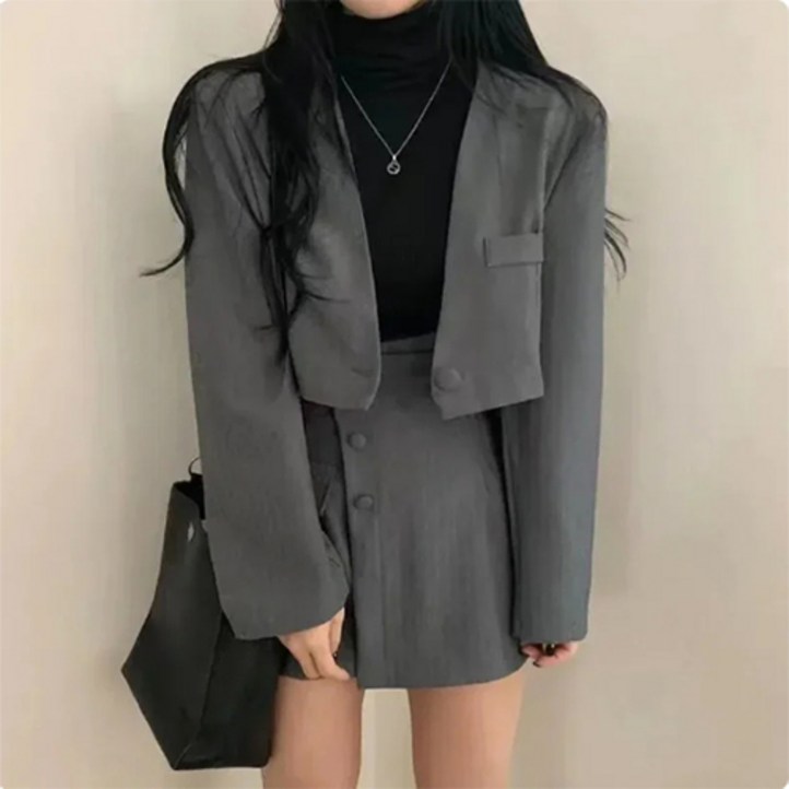 레티고 여성 캐주얼 크롭 자켓 랩 팬츠 투피스 세트