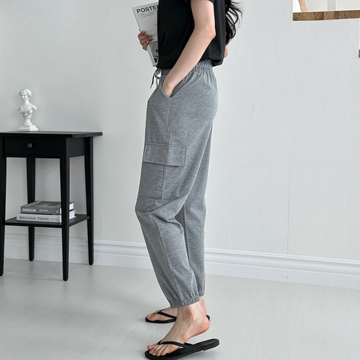 여자 봄 가을 긴 바지 키작녀 루즈핏 배기 고무줄 카고 조거 건빵 팬츠