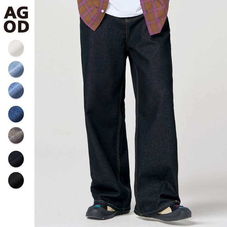 에이지오디 와이드 데님 팬츠 캐주얼 청바지 데일리 남녀공용 빅사이즈 사계절 캐주얼 루즈핏