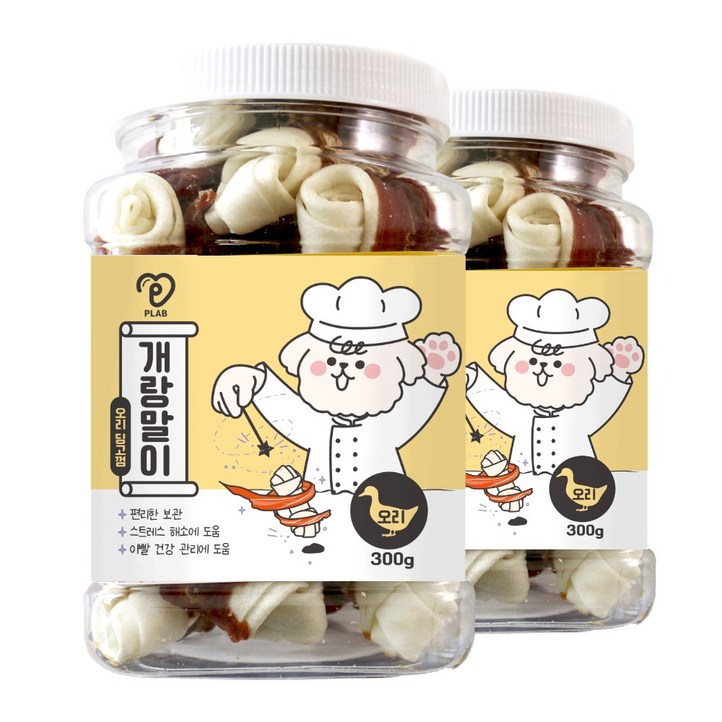 피랩 개랑말이 강아지 오래먹는 껌 간식, 2개, 300g, 오리 딩고껌
