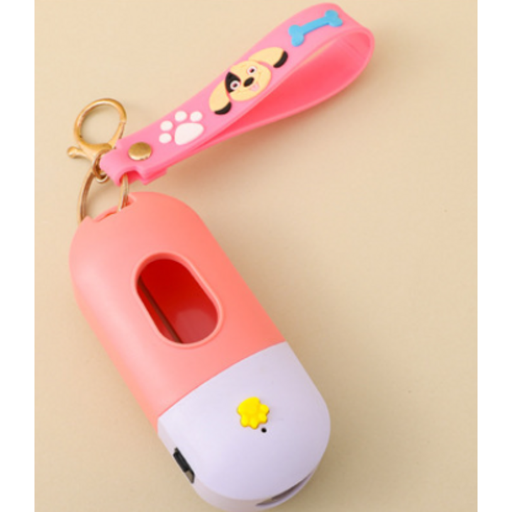 잼잼놀이터 LED 배변봉투 케이스 강아지 풉백 케이스 똥츄가방 풉키링, 핑크, 1개
