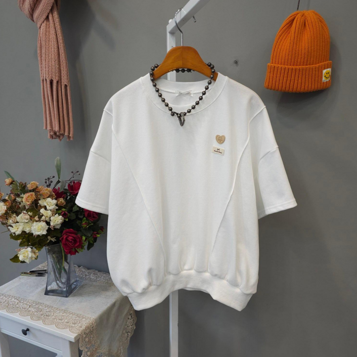 럽미 와펜 핀턱 반팔맨투맨