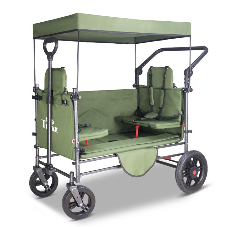 접이식 야외 유틸리티 왜건 캐노피가 있는 해변 왜건 카트 캠핑 쇼핑 정원 및 해변을 위한 휴대용 접이식 왜건 접이식 캠핑카 좌석 포함, 1개, 녹색