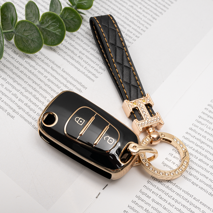 현대 기아 포터2 봉고3 싼타페 레이 올뉴모닝 호환 스마트키 TPU 케이스 자동차 키링 키홀더, H큐빅스트랩KH06, 2버튼블랙TA64