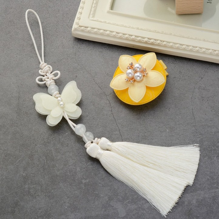 핸날 여아용 나린 한복핀  진주나비 쌍태슬 노리개 세트