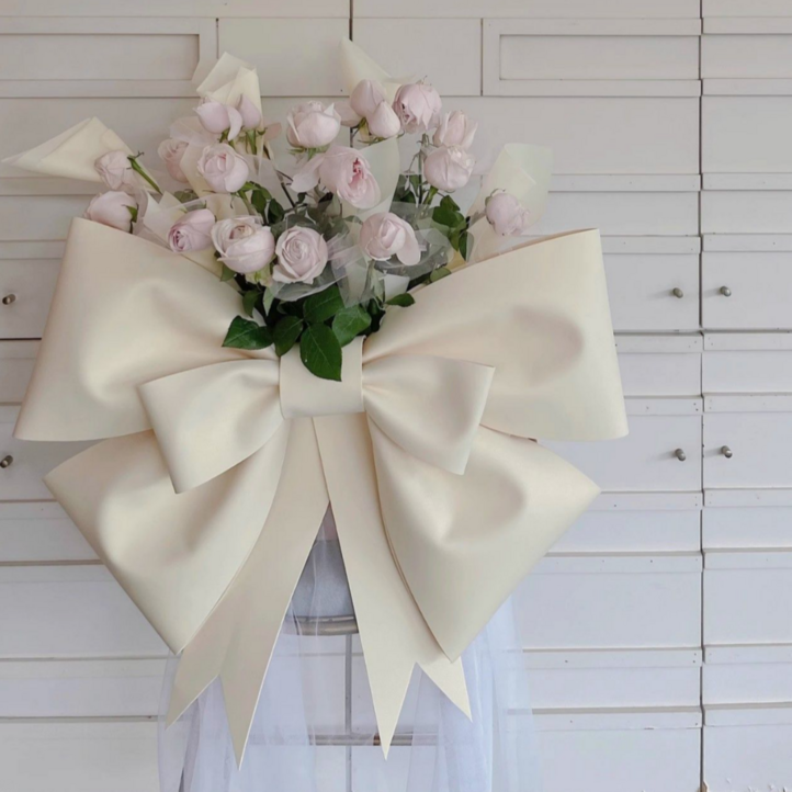 플랜와우 초대형 구김없는 소재 대왕 리본 DIY 장식, 1개, 화이트