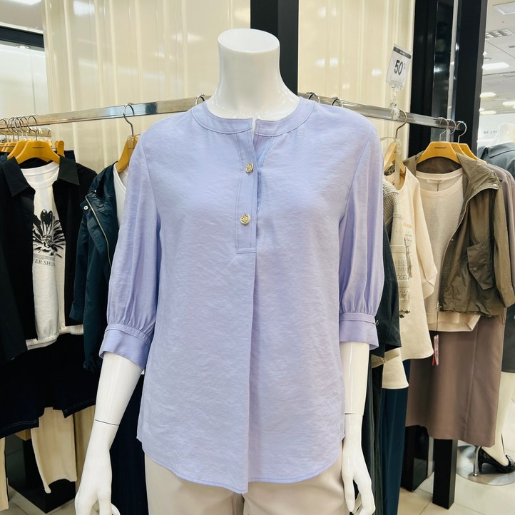 요하넥스 라운드넥 개더 레이온 블라우스라일락