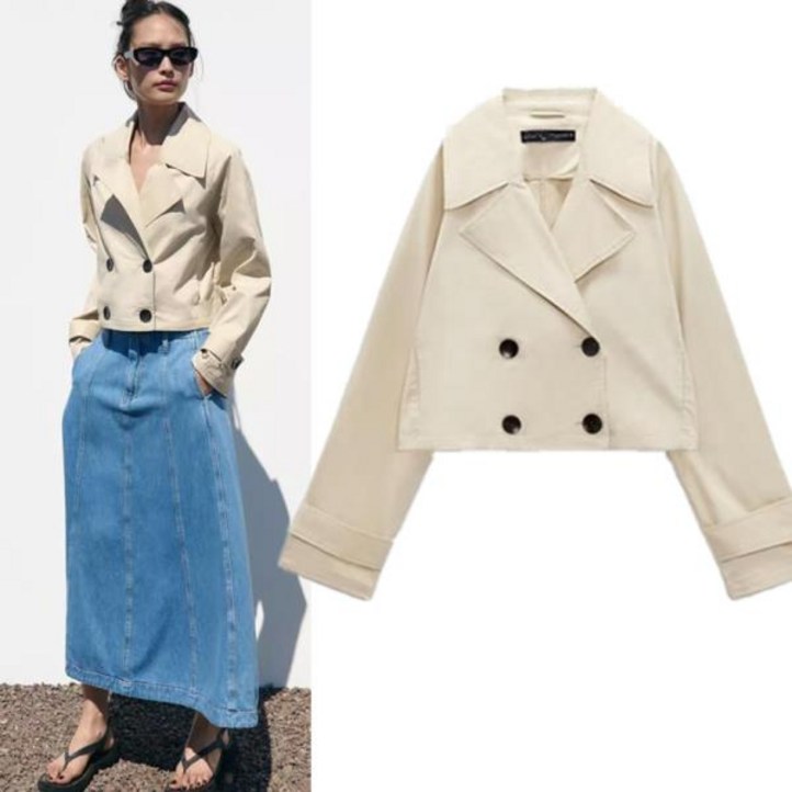 ZARA 라지 카라 더블 브레스트 숏 트렌치 자켓