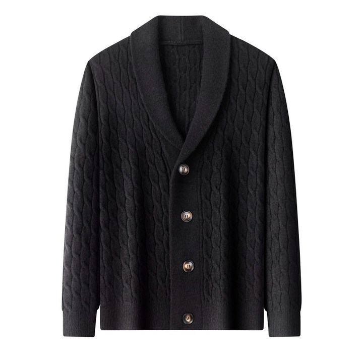 Luspirez 남성 가을 겨울 캐주얼 꽈배기 니트 가디건 숄카라 스웨터