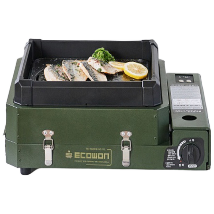 에코원 냄새 연기없는 캠핑 실내 야외 휴대용 바베큐 숯불그릴 숯불화로 가스버너, 1개, 38cm카키