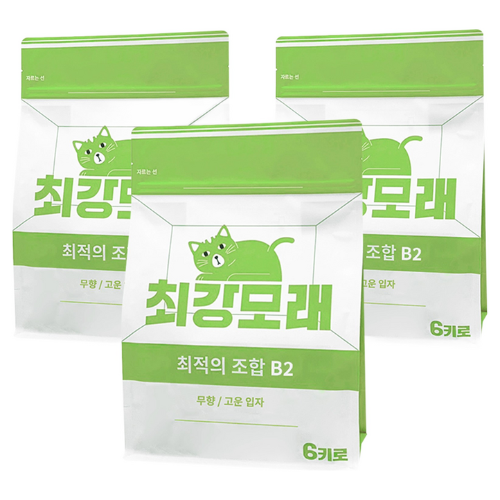 21 최강모래 최적의 조합 B2 6kgx3, 고운입자 고양이모래 와이오밍 벤토나이트모래, 3개, 6L, 무향
