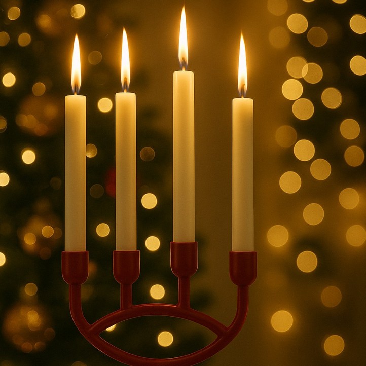 VINTERFINT 빈테르핀트 촛대, 양초 4개용 레드