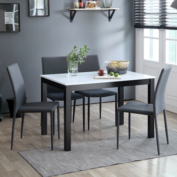 베스트리빙 캘빈 젠 원목 하이그로시 4인용 식탁 테이블 세트/의자4개 2colors, 웬지화이트 20230529
