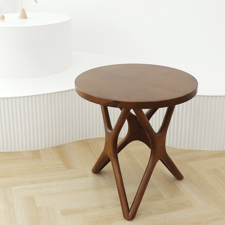 원목 카페 원형 인테리어 디자인 거실테이블 협탁 티테이블 뿌리, 브라운 500