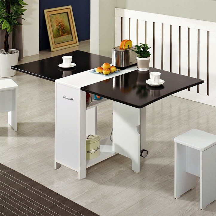 뉴라운딩 접이식 식탁 이동식 확장형 4인용 테이블 식탁세트 의자2개 포함, 블랙펄 23283650