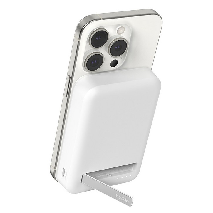 벨킨 BoostCharge 프로 Qi2 15W 마그네틱 무선 충전 스탠드 보조배터리 10000mAh, BPD008btWH, 화이트