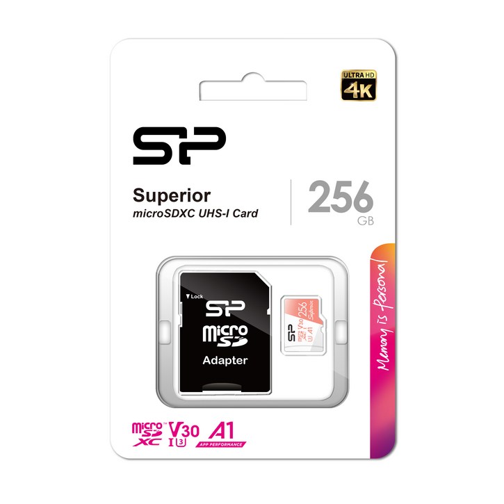 실리콘파워 micro SDXC Class10 Superior UHSI 4K U3 A1 V30, 256GB