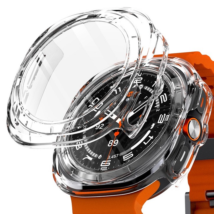 구스페리 갤럭시워치 풀커버 강화유리 하드 케이스, 투명+투명, 2개