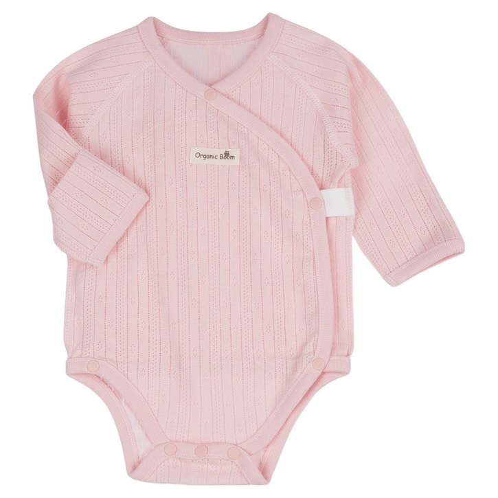 오가닉붐 신생아용 아일렛 자카드 스냅 배냇 바디슈트