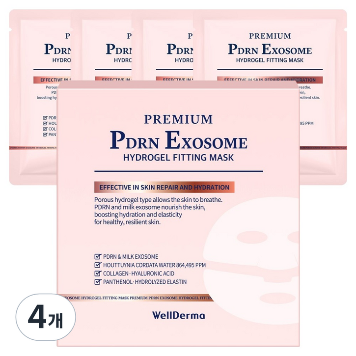 웰더마 프리미엄 PDRN 엑소좀 하이드로겔 피팅 마스크, 4개, 4개입