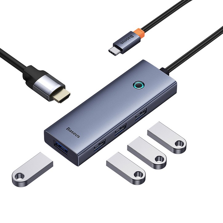 베이스어스 5in1 C타입 Hdmi 4K 스마트 미러링 원터치스크린 멀티허브 HDMIUSB3.04, 그레이 베이스어스 5in1 C타입 Hdmi 4K 스마트 미러링 원터치스크린 멀티허브 HDMIUSB3.04, 그레이