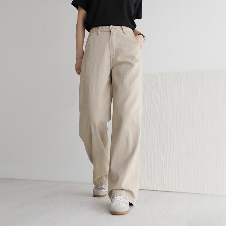 앤드스타일 여성용 숏기본롱 기장 딱맞진 No8 트윌코튼 절개 인밴딩 와이드 팬츠