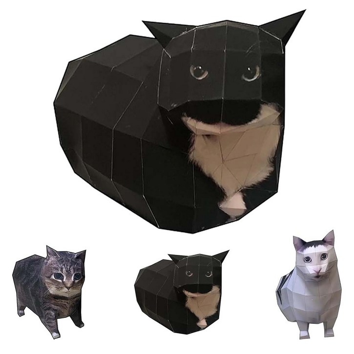 [루이/종이공예] DIY 3D 밈 캣 종이접기 세트 웃긴표정 입체이장식 강력 내구성, B, 1개