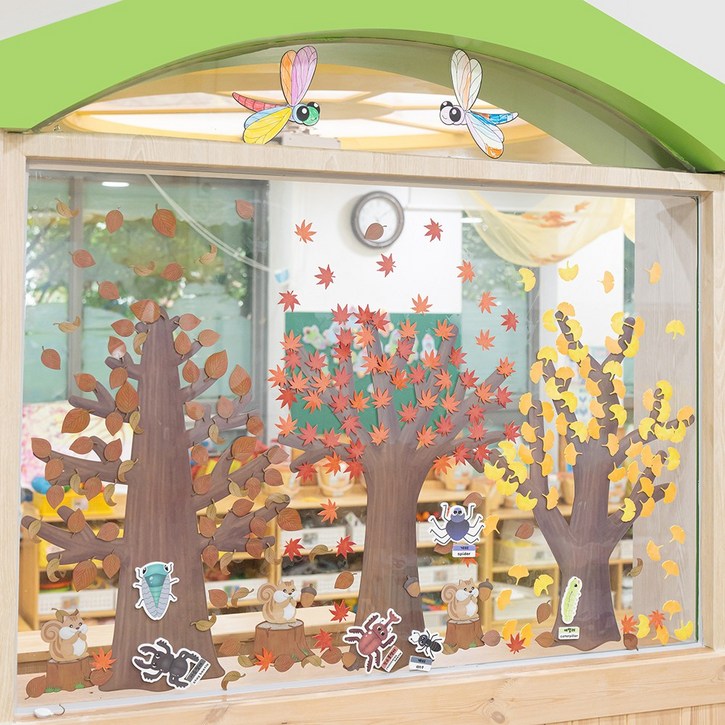 키룸 가을 데코스티커 윈도우 창문 탈부착 리무버블 키즈룸