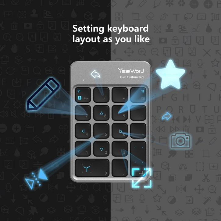 YesWord X20 customized keypad used for Procreate, Goodnotes, csp and support ipad, mac and windows