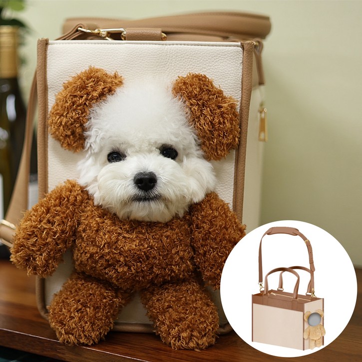 빼꼼캐리어 강아지 고양이 반려동물 이동가방 캐릭터 캐리어, 베이지, 1개