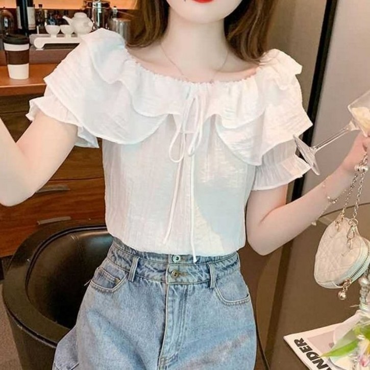 아이엠몽 여성 스모크 프릴 스퀘어넥 블라우스