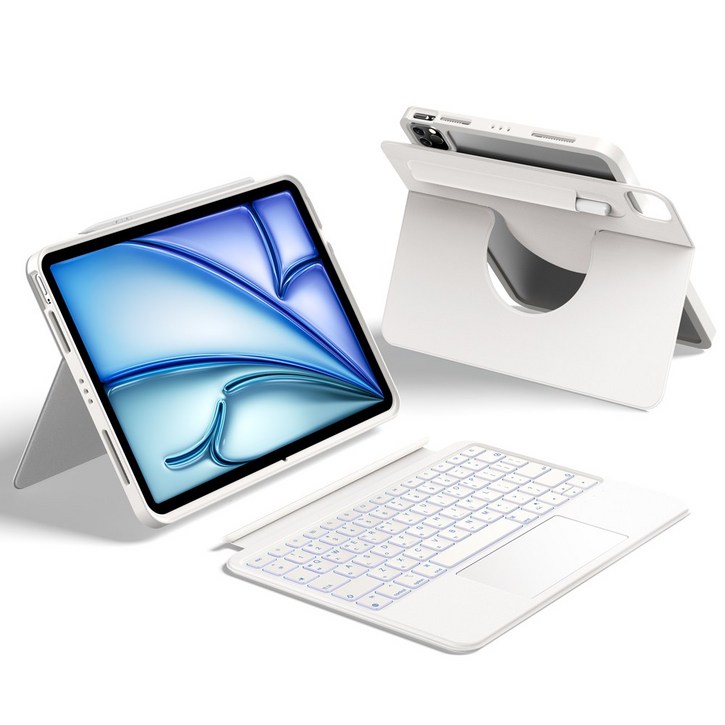 HOU 아이패드 세로 가로 매직키보드 펜슬 수납 아이패드 프로11인치 M4 13인치 에어 6/5/4세대 M2 10.9 11인치 13인치 트랙패드 백라이트 한글 키보드 케이스, 에어6/5/4세대 프로1/2/3/4세대10.9 11인치, 화이트