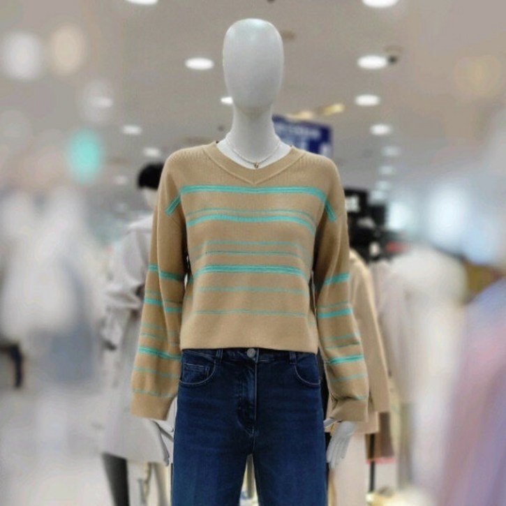 씨씨콜렉트 스트라이프 브이넥 크롭니트C231KSK002베이지DG
