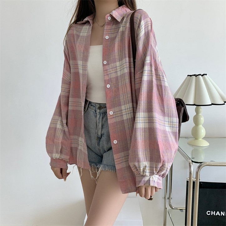 쥬베아르 여성 루즈핏 체크 셔츠 남방