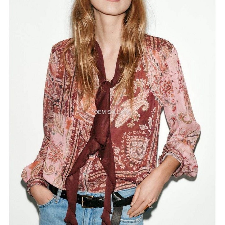 자라 리본 프린트 블라우스 3564081