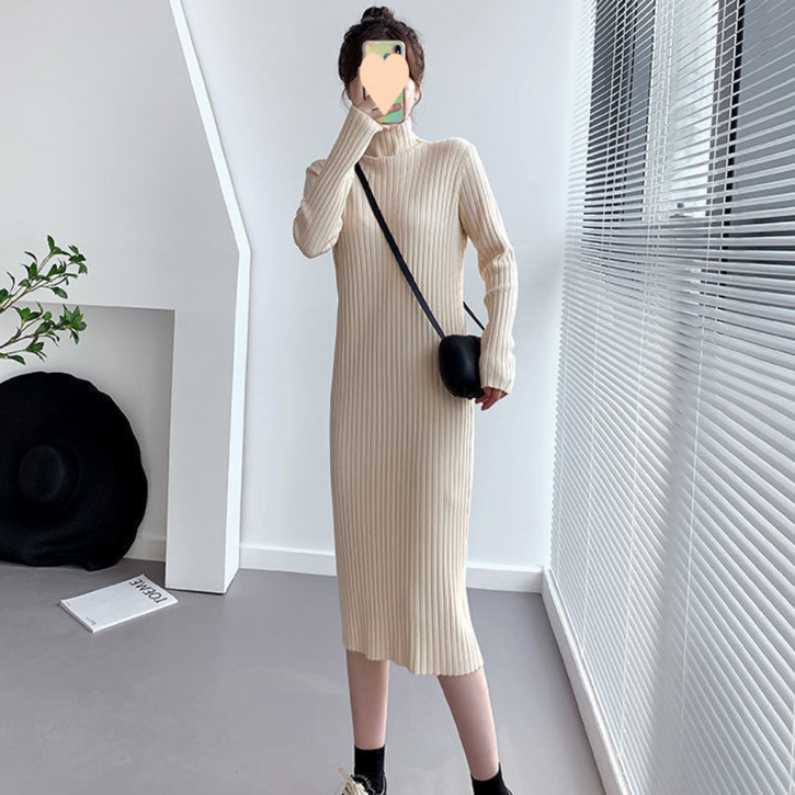 산들라 가을 겨울 반폴라 골지 니트 롱원피스 데일리 체형커버